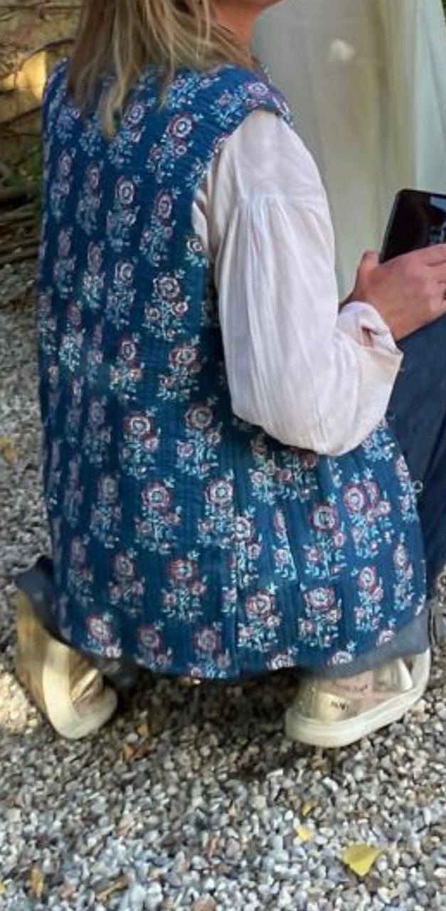 Gilet Kantha Mireille - Sans Manches Réversible Coton Femme (Taille M)