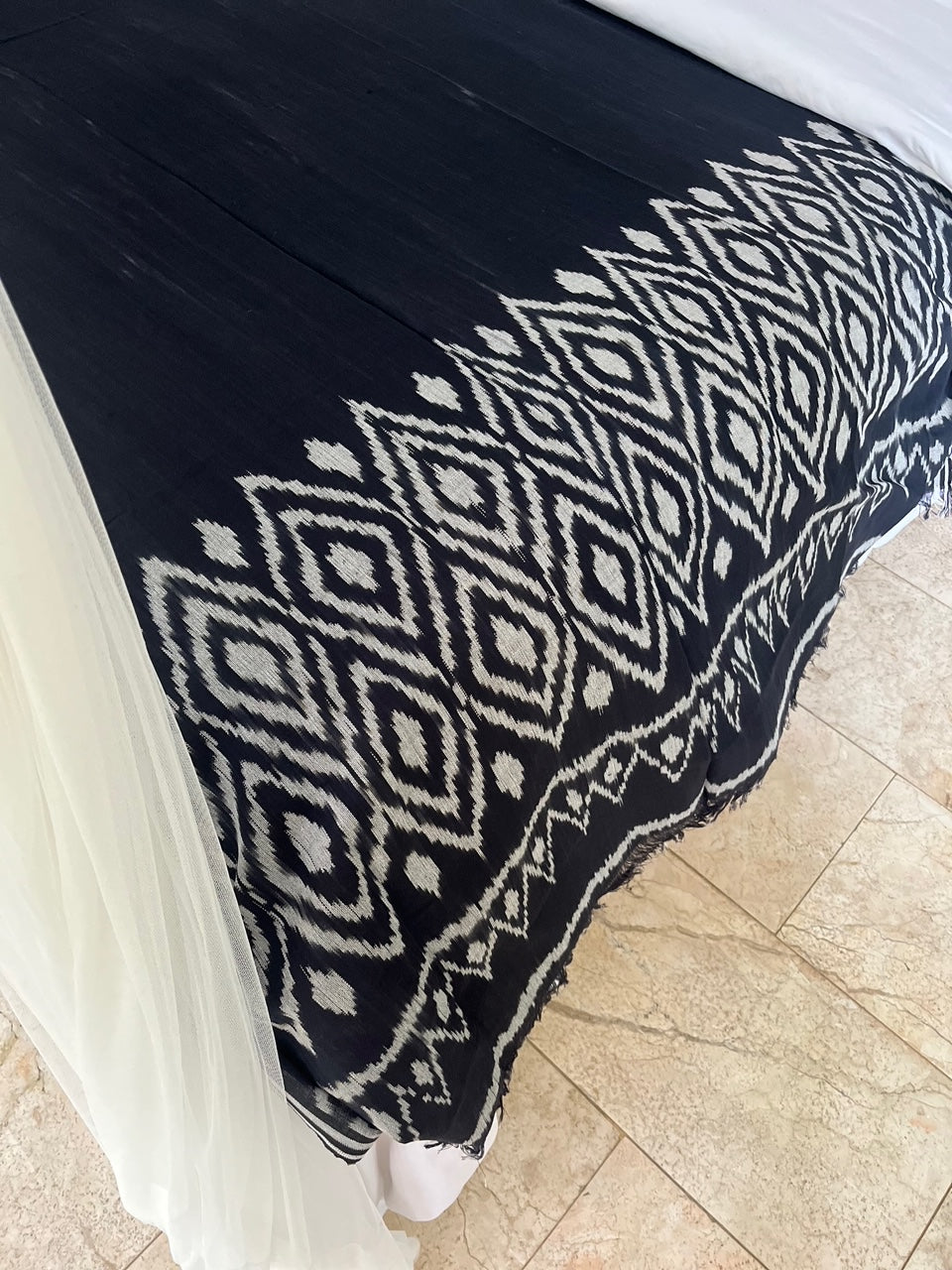 Midnight Blue Ikat Bed Throw
