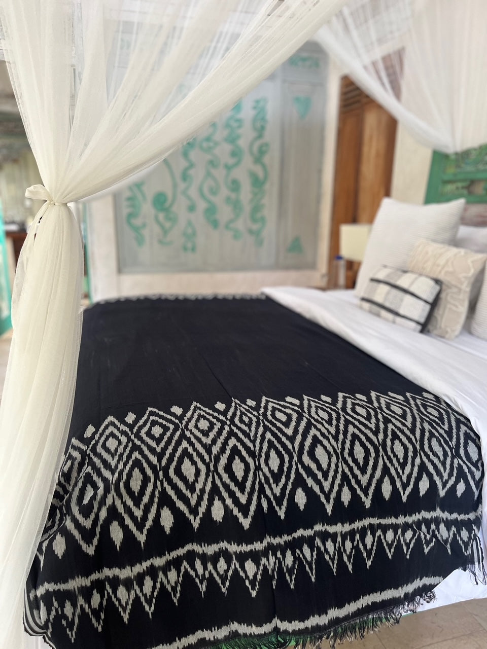 Midnight Blue Ikat Bed Throw
