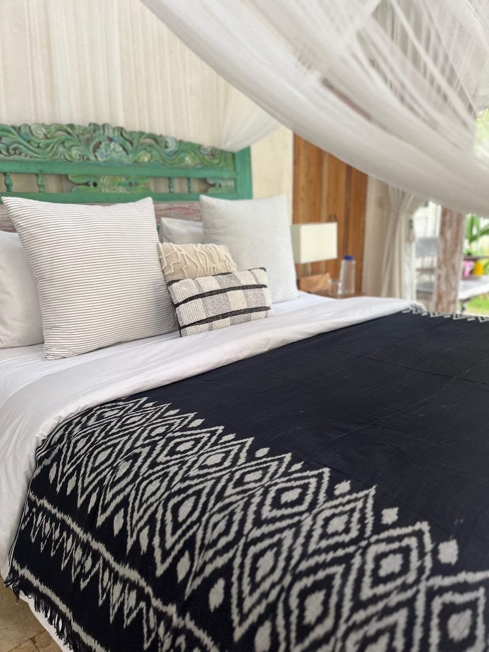 Midnight Blue Ikat Bed Throw