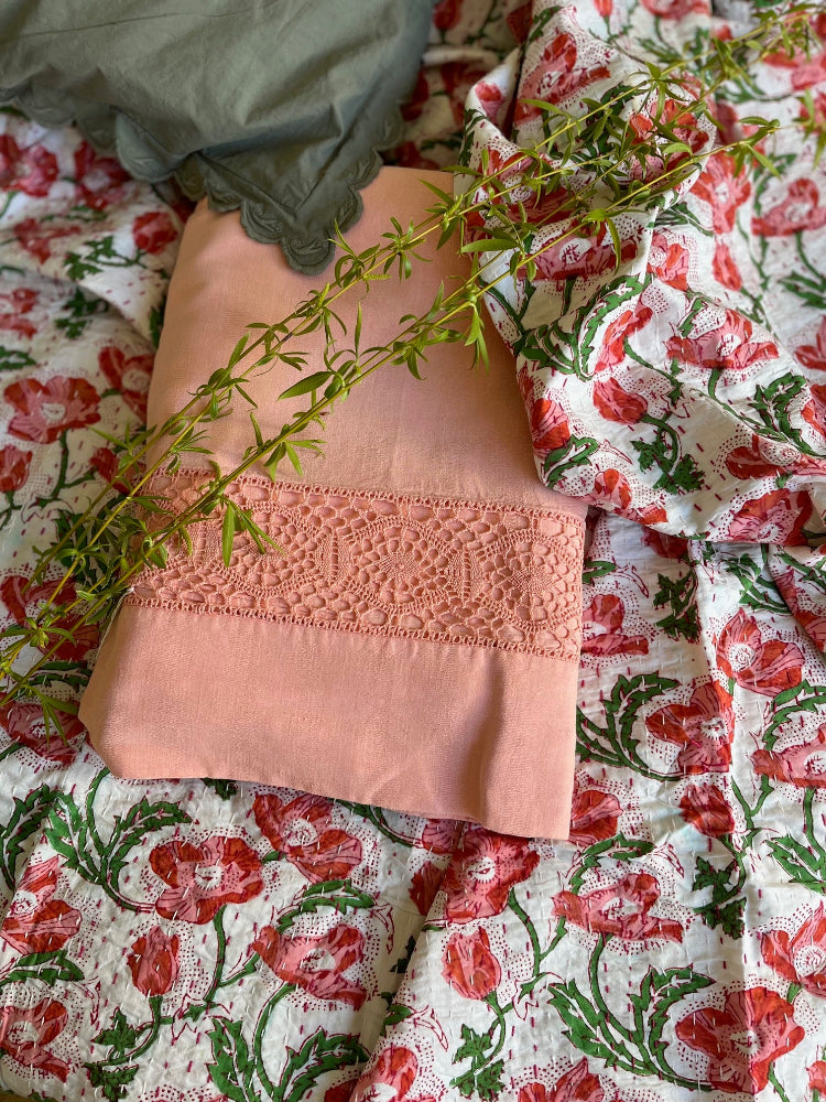 Couvre-lit Kantha fleuri en coton artisanal fait main