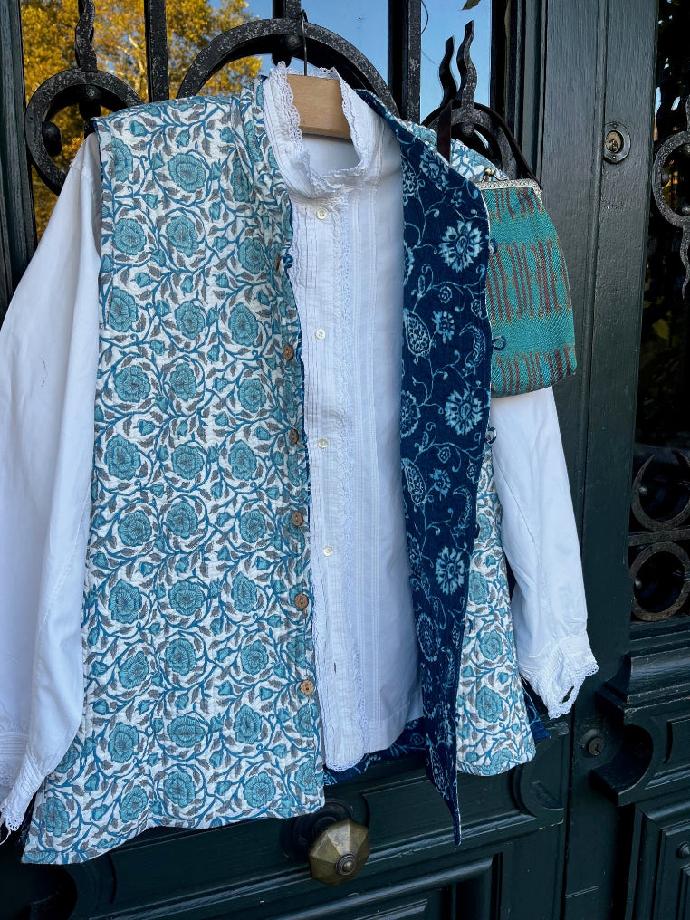 Gilet Kantha Mireille - Sans Manches Réversible Coton Femme (Taille M)