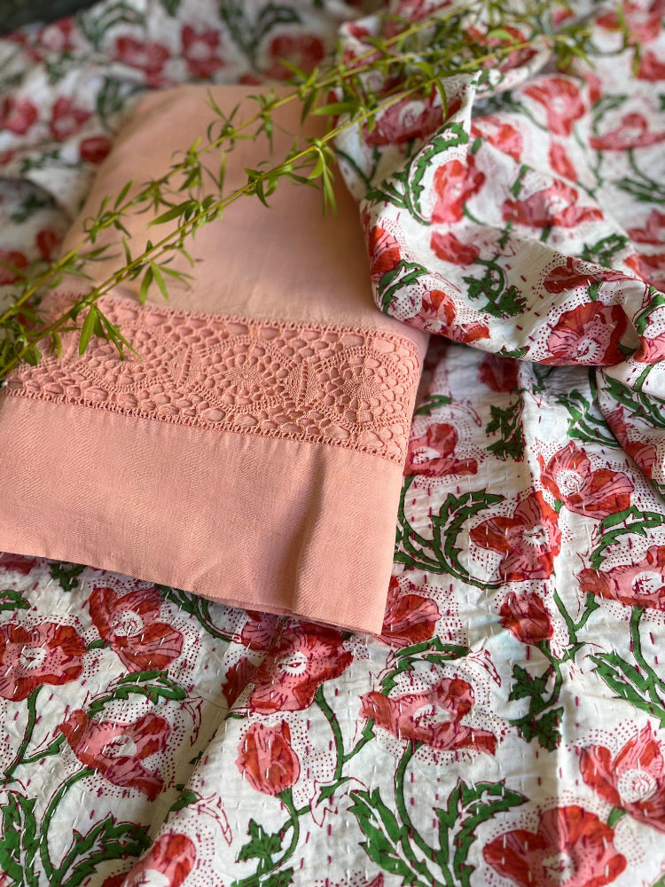 Linge de maison unique, Kantha fleuri brodé main
