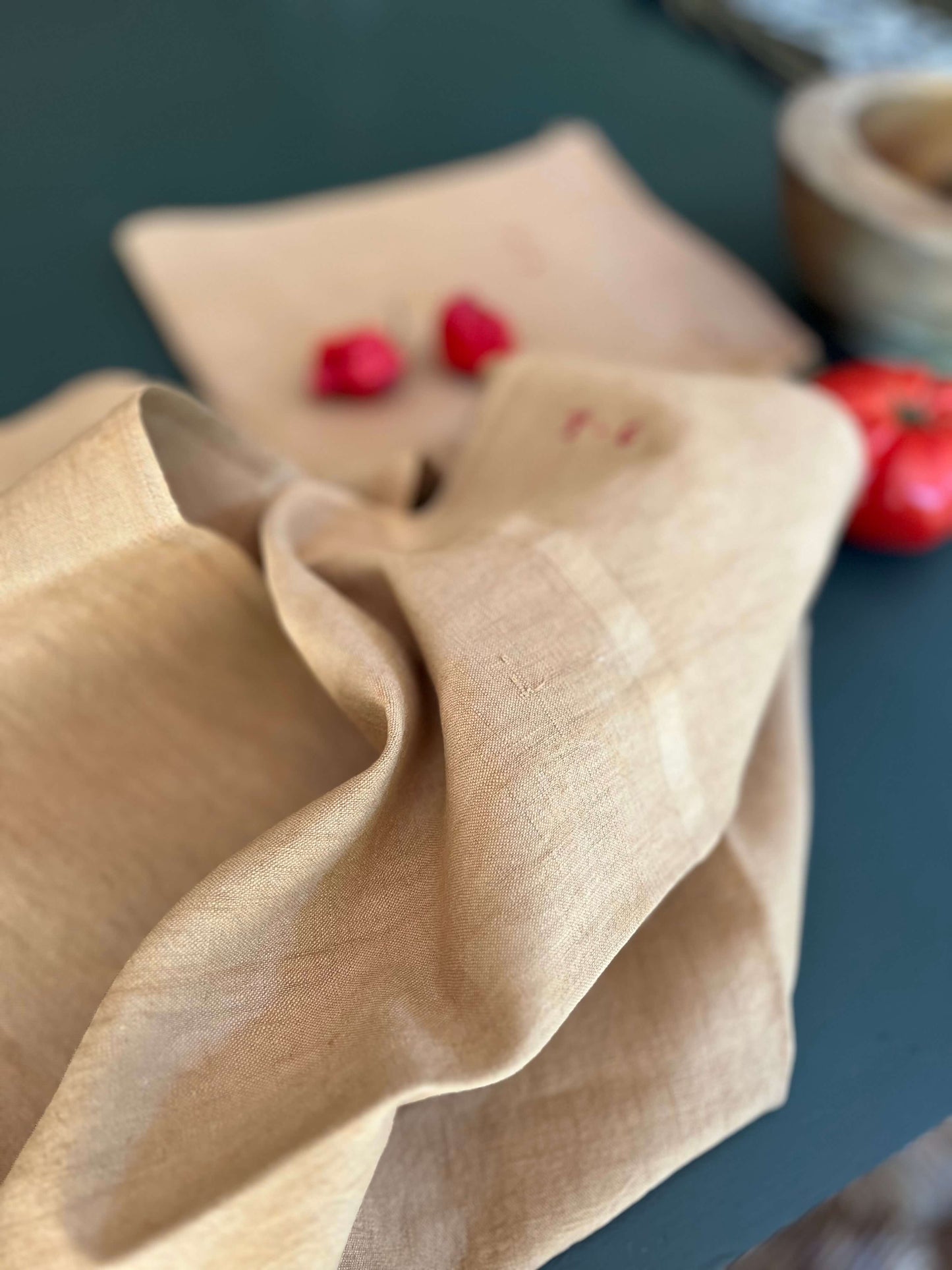 torchon en lin teint en beige