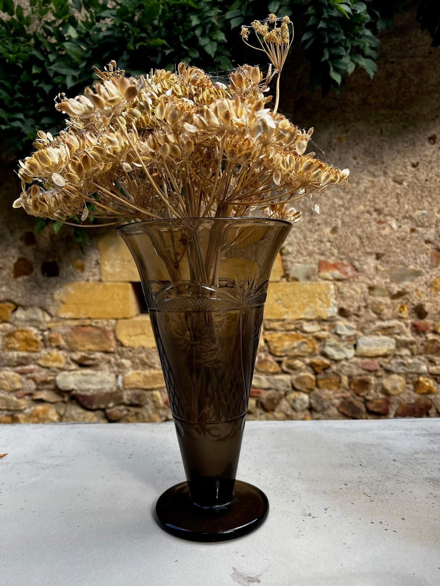Vase en verre décoratif 26x15 cm avec fleurs fraîches, décoration intérieure bohème