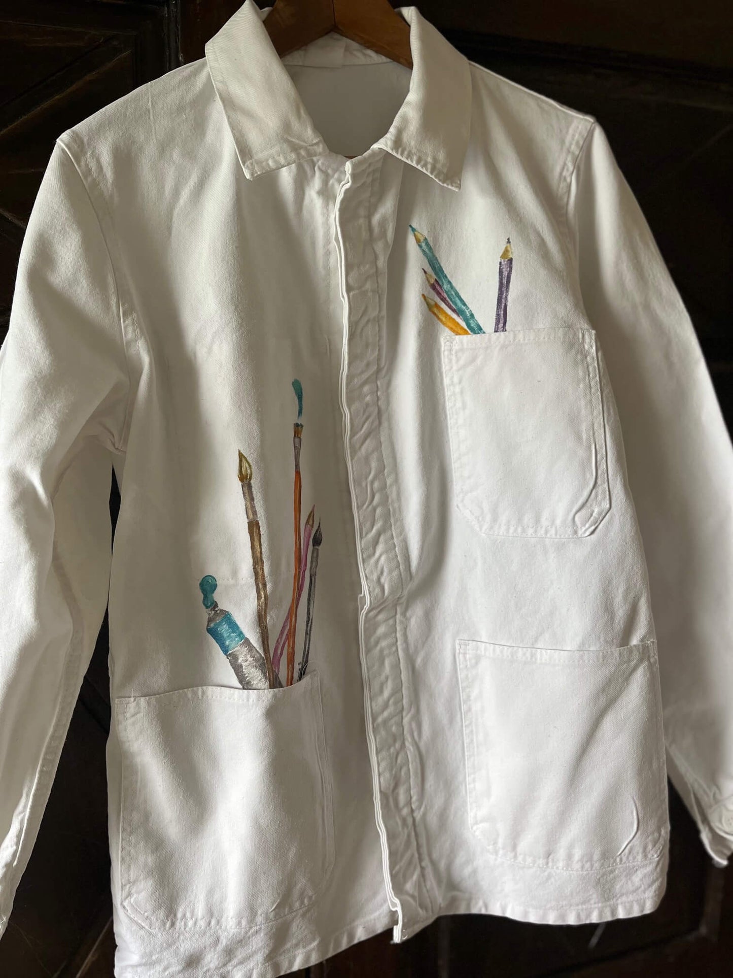 veste d'artiste peintre blanche