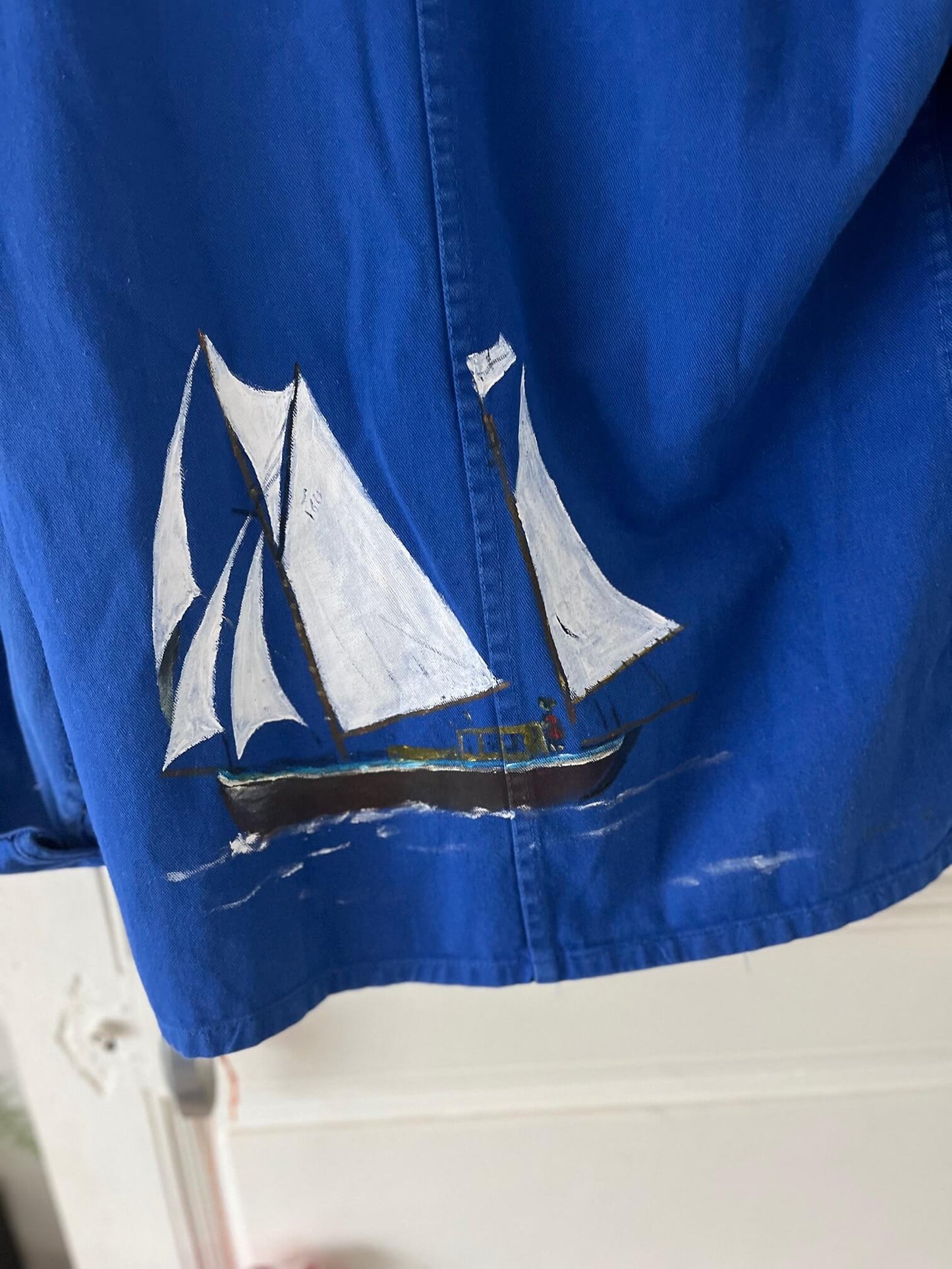 Bleu de Travail Marin Peint à la Main – Veste Vintage Française
