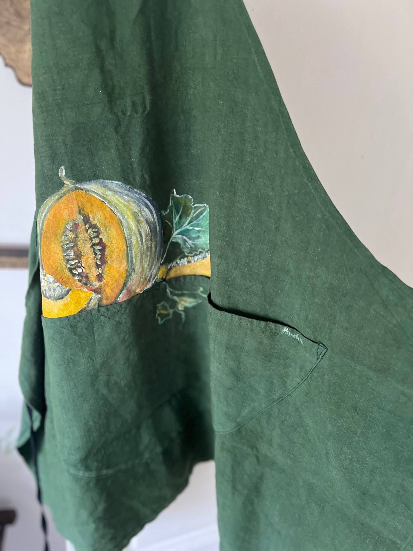 Tablier en Coton Vert – Teint & Peint à la Main en France | Pièce Unique
