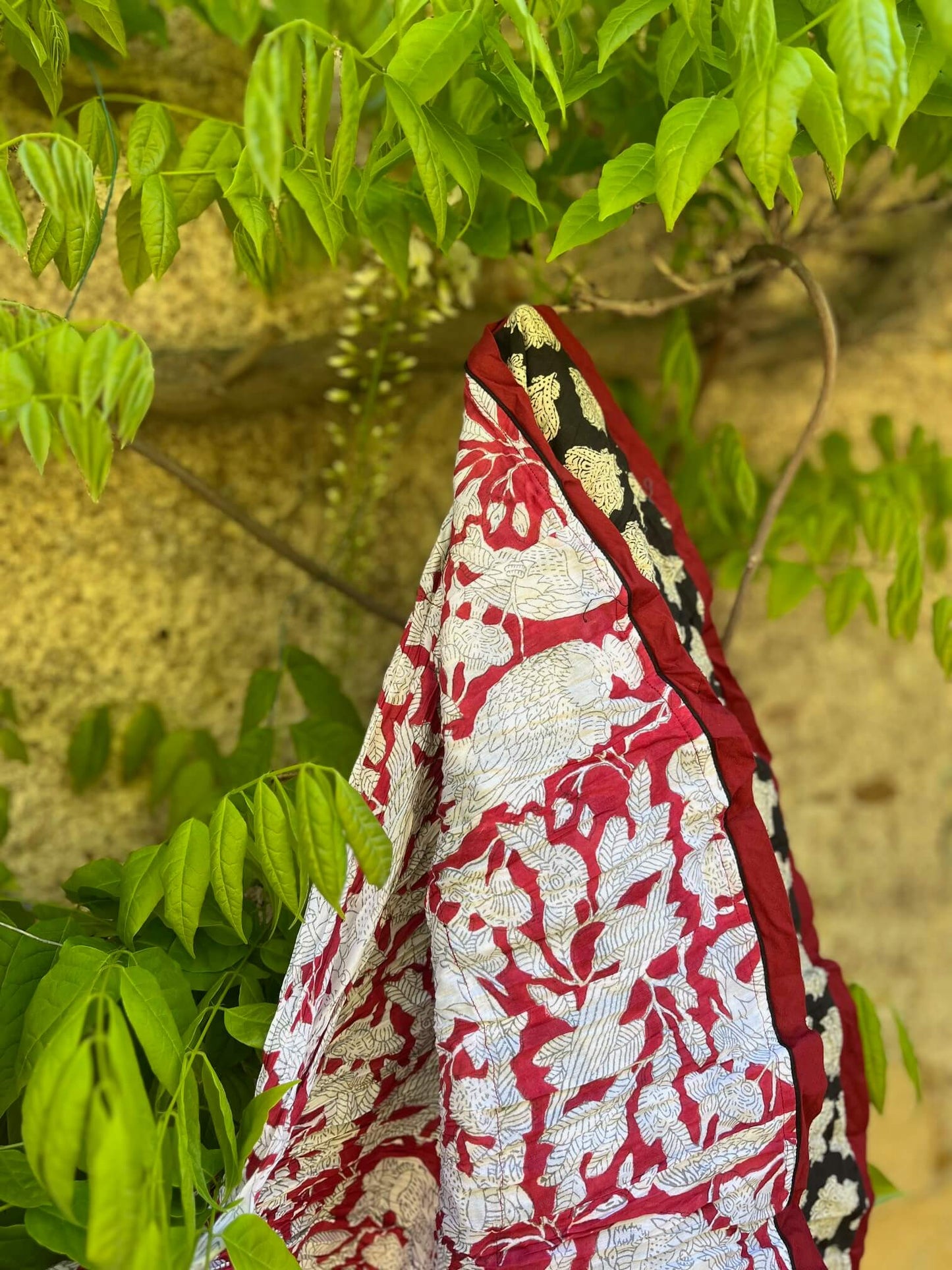 Jupe Longue Bohème Audrey – Coton Fleuri Rouge & Blanc – Taille Unique