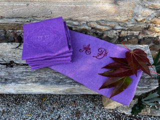 Lot de 11 Serviettes de Table Anciennes Monogrammées – Lilas | Linge Vintage