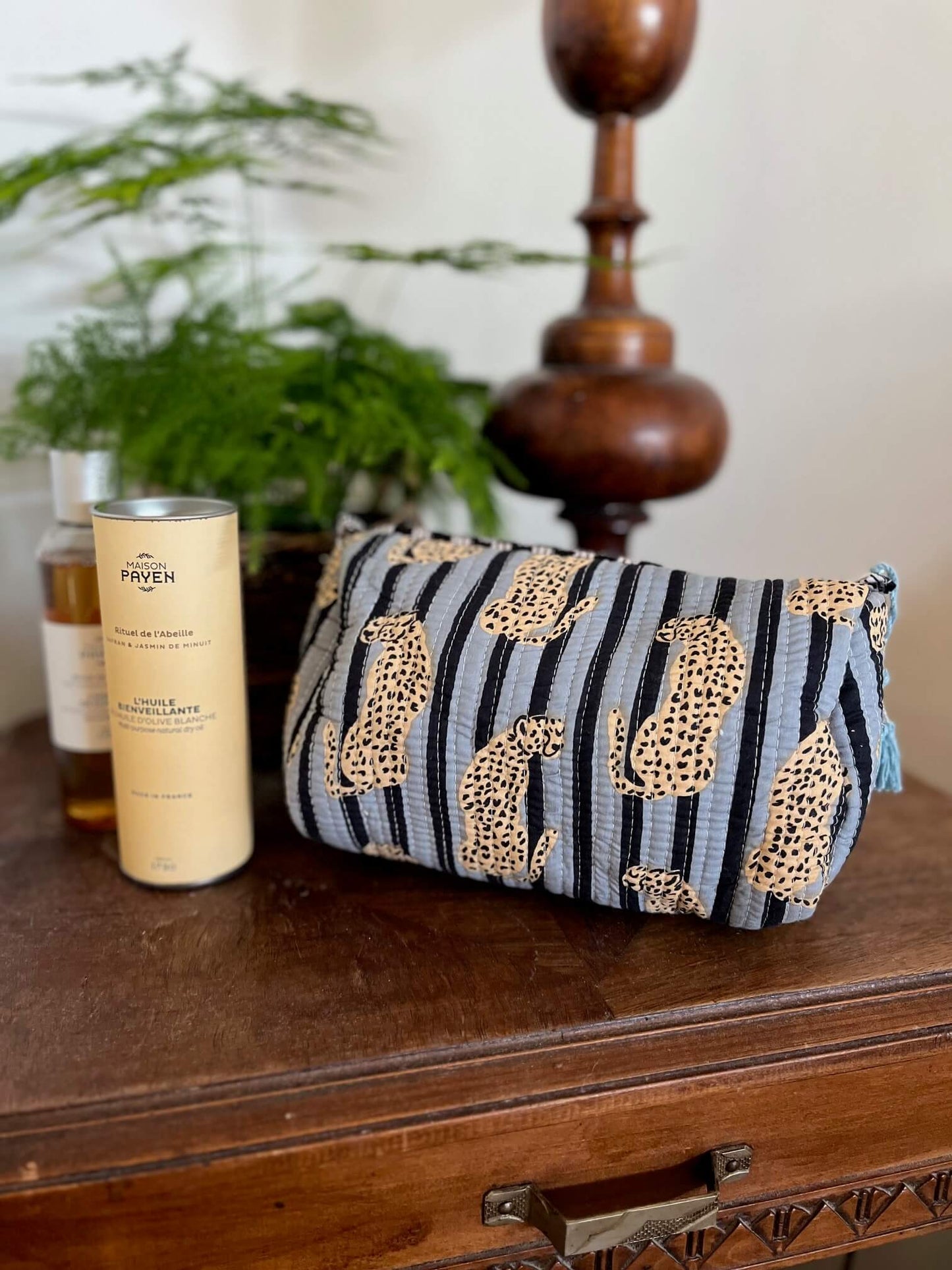 Trousse de Toilette Jungle Bleue M – Coton & Intérieur Plastifié Voyage