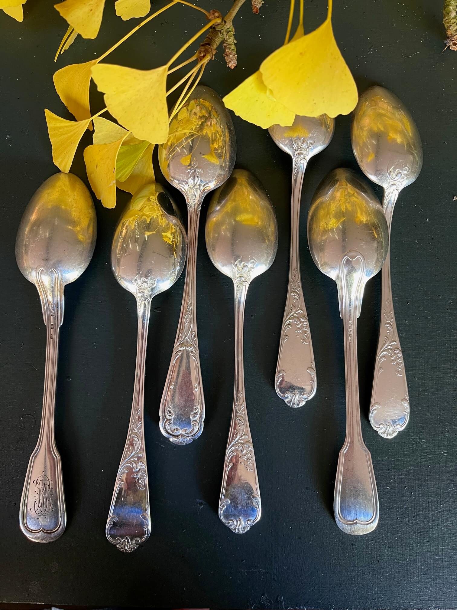 Argenterie française ancienne, lot de cuillères à dessert vintage