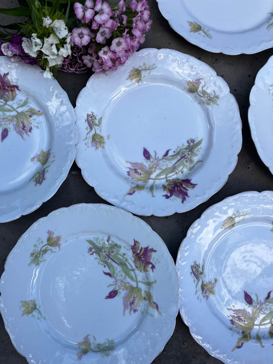 Lot d’assiettes anciennes fleuries françaises style campagne chic
