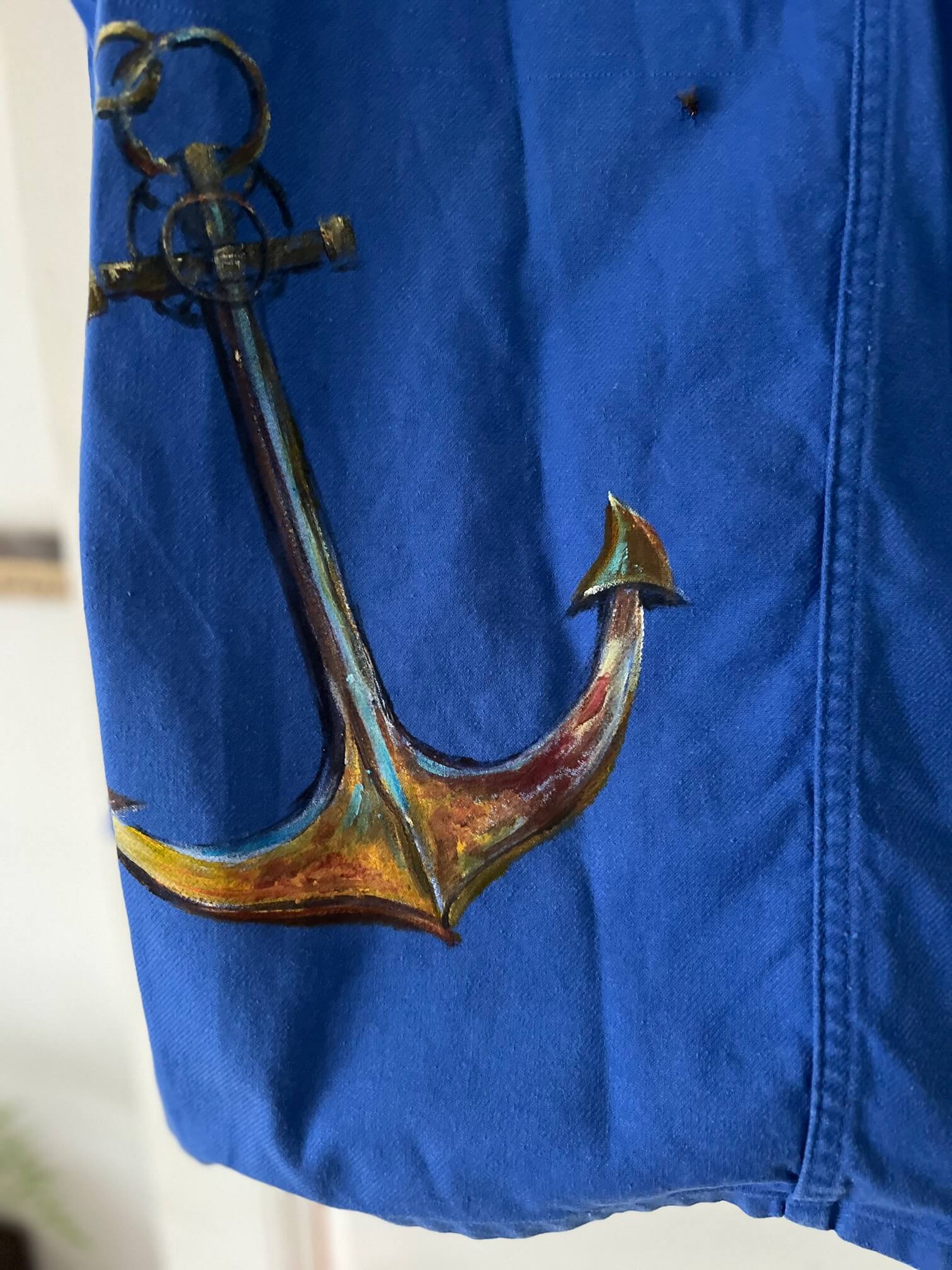 Bleu de travail vintage peint manuellement – pièce unique