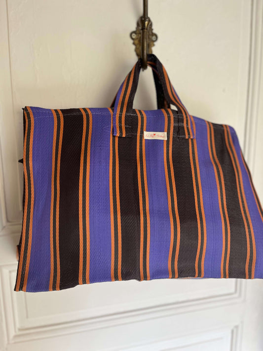 Cabas Cool Zoé en fibre recyclée rayé marron violet et orange