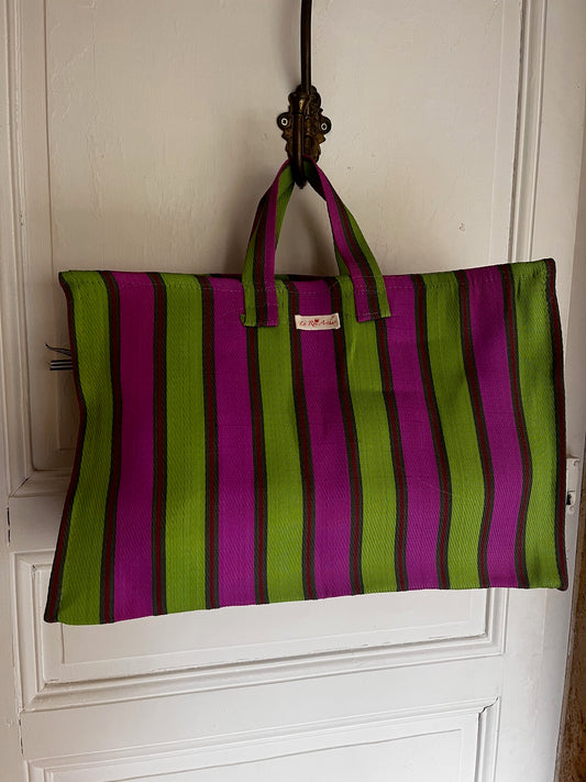Cabas rayé vert et orange en fibre recyclée modèle Léa style estival