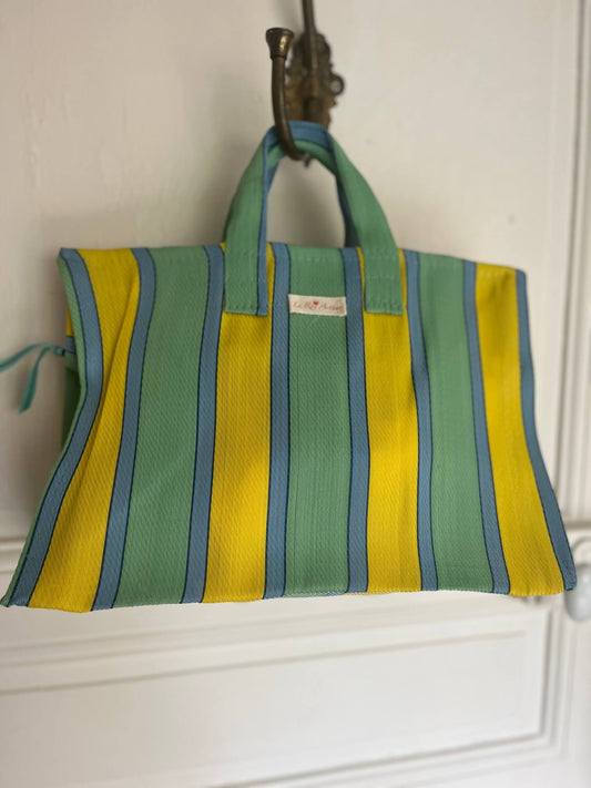 Cabas XS rayé en fibre recyclée modèle Lucca avec fermeture éclair