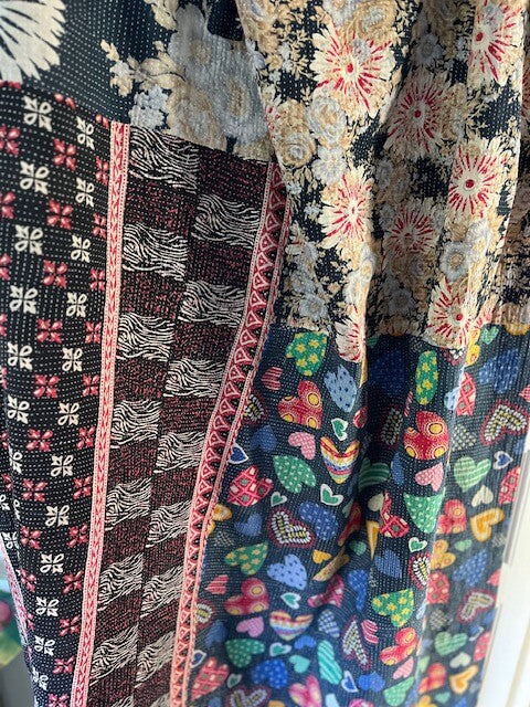 Détail des coutures Kantha cousues main – couvre-lit indien