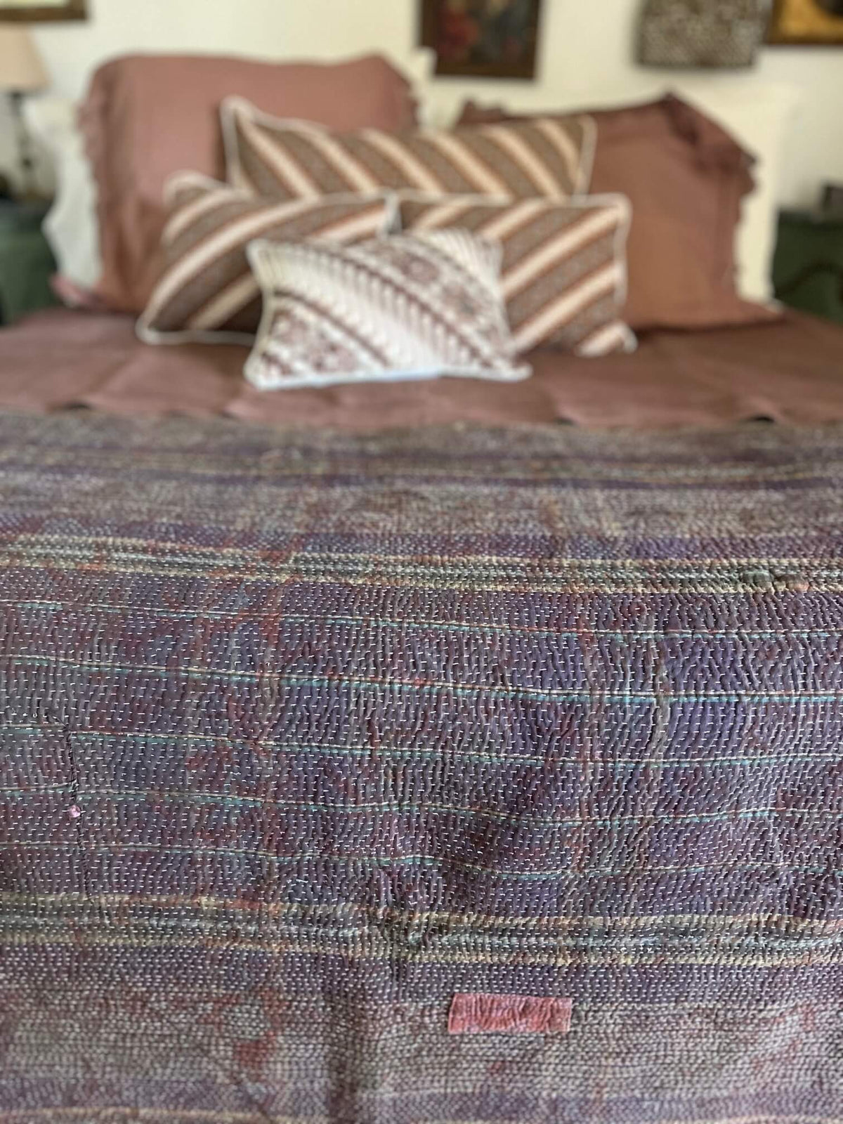 Détail du textile d'un Kantha indien réversible fait main