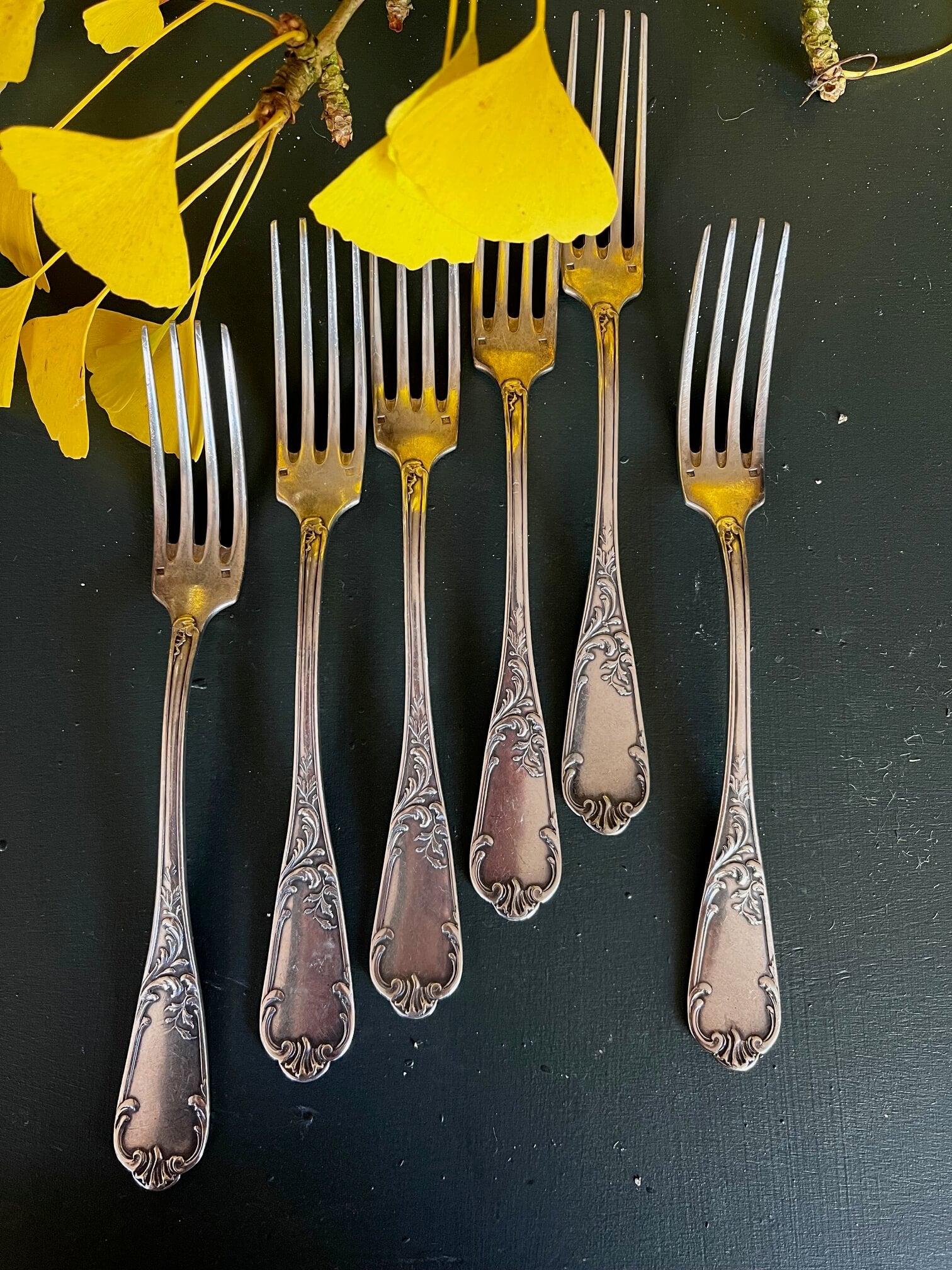Lot de 6 fourchettes vintage en métal argenté 