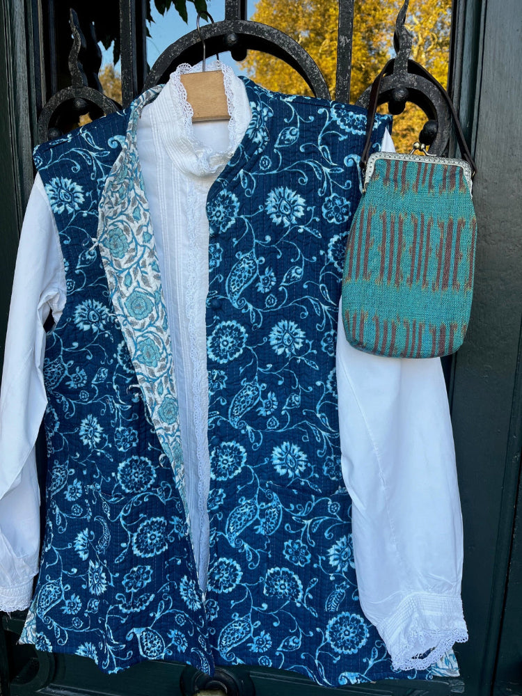 Gilet Sans Manches Kantha - Coton Réversible Coloré Femme Taille M
