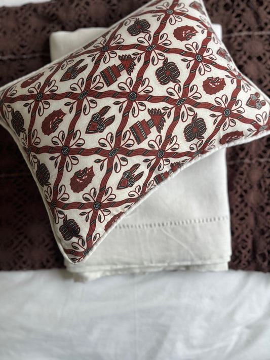 Housse de coussin en coton marron et blanc, décoration intérieure
