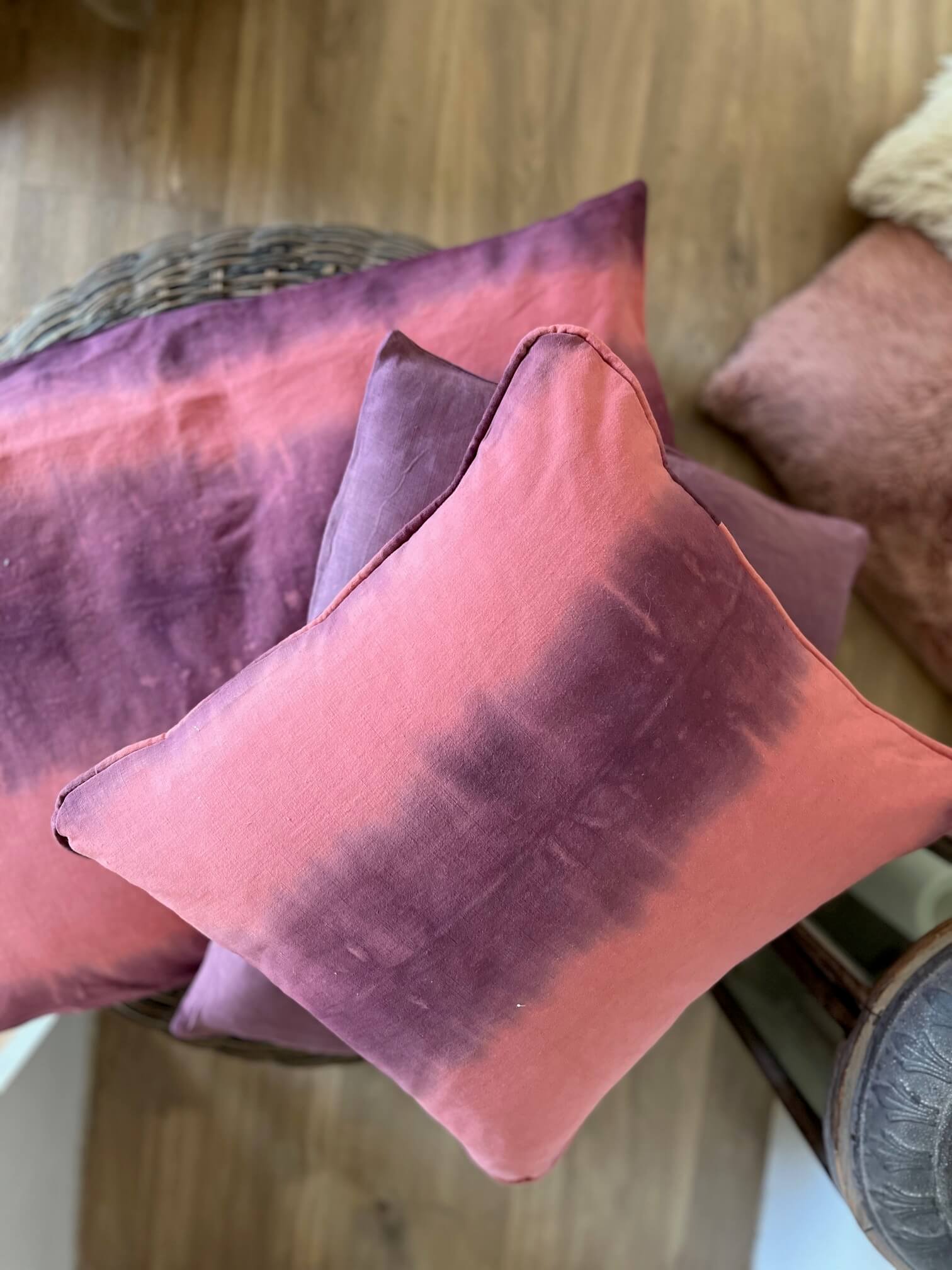 Housse de coussin artisanale lie de vin 40x40 cm, fabrication française