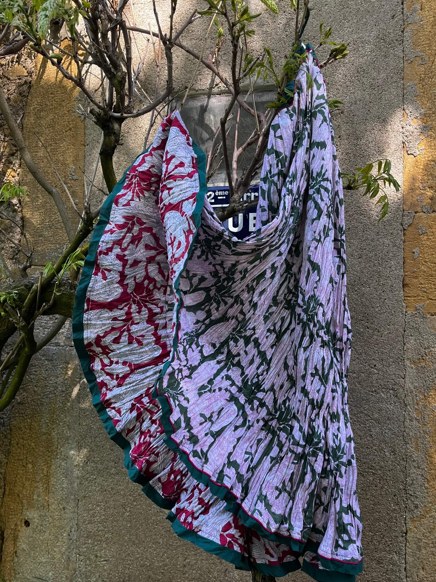 jupe bohème fluide femme été coton léger motifs fleuris rose et vert