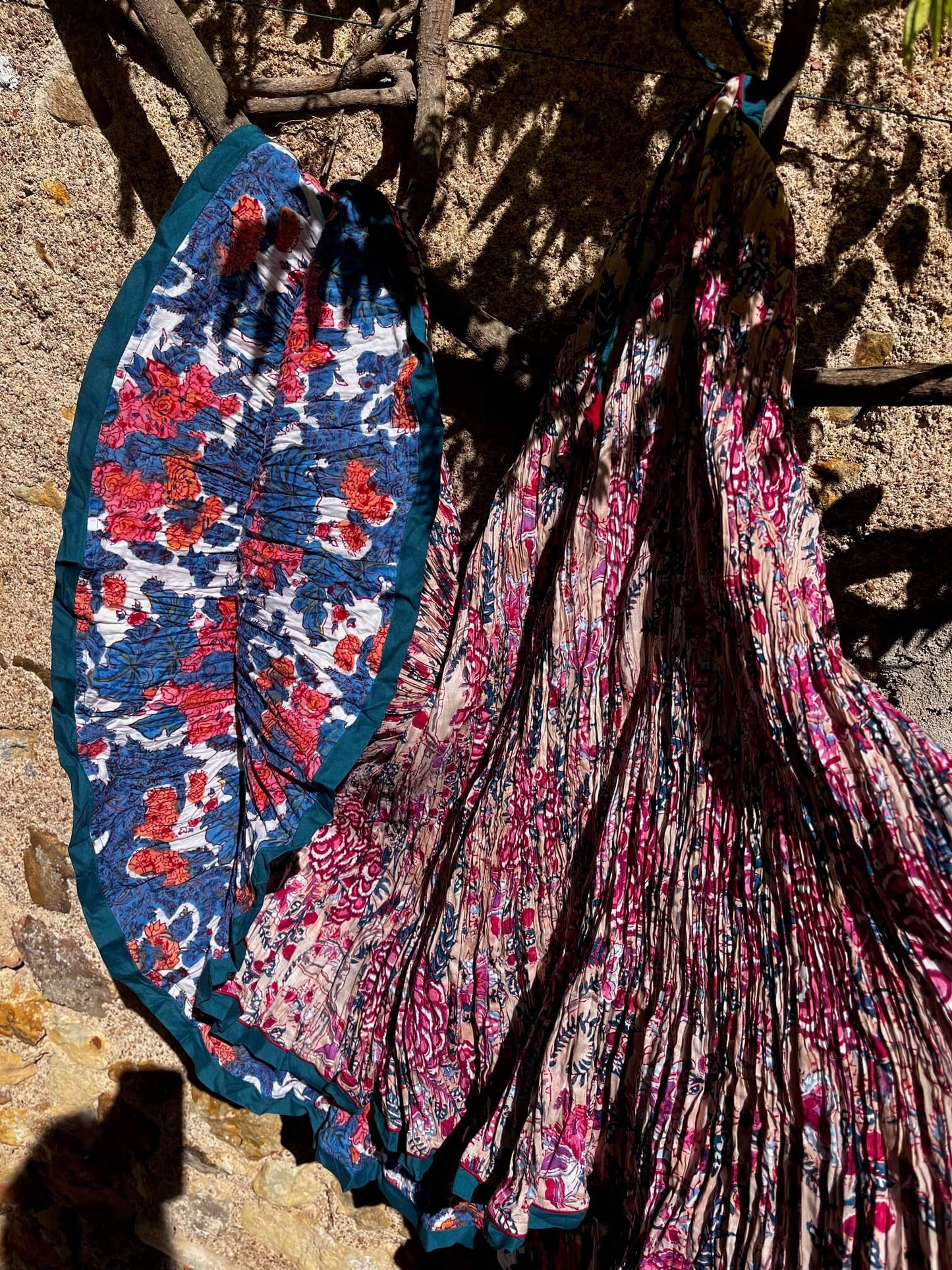 jupe longue bohème coton fleuri rose bleu