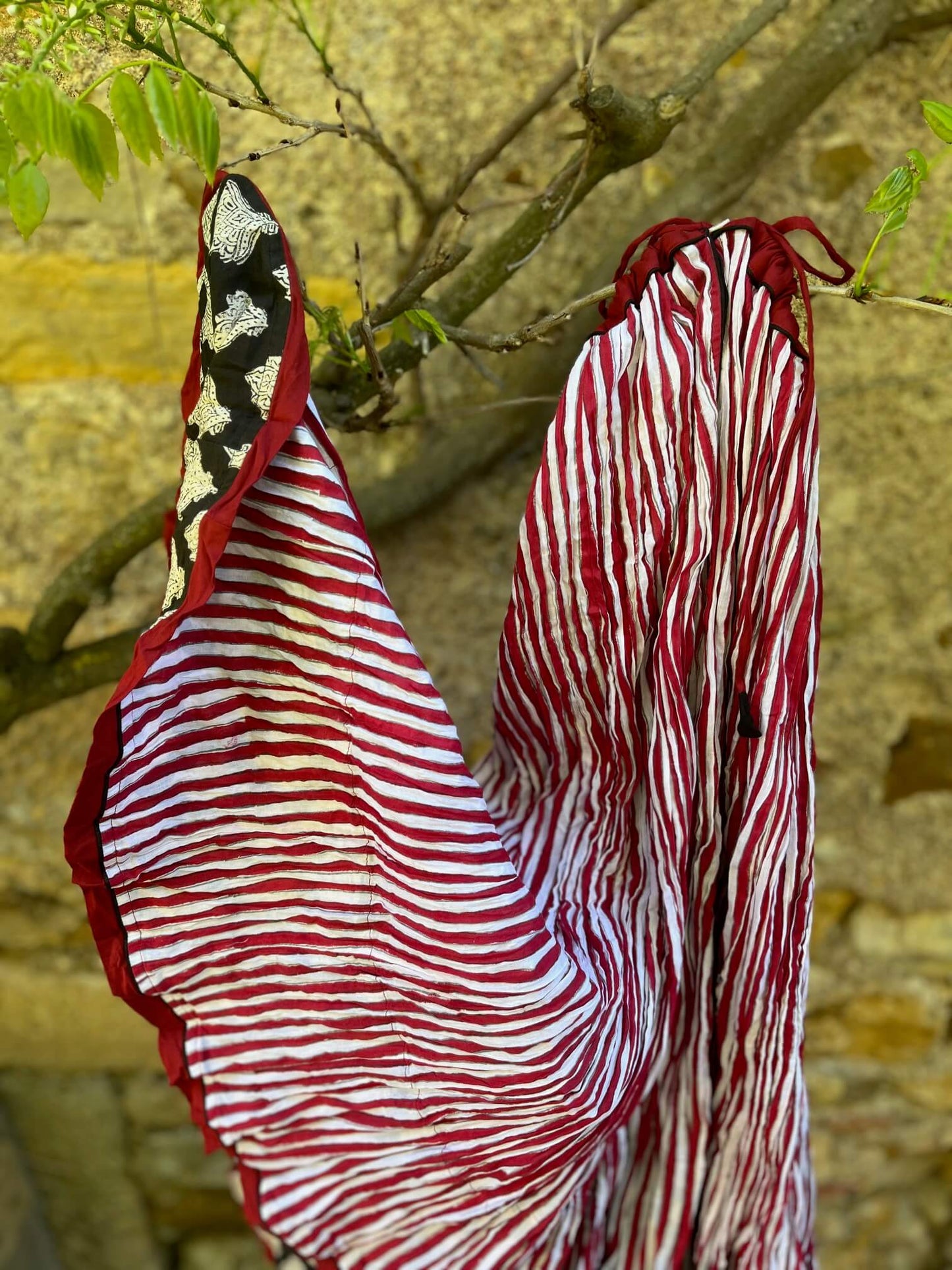 jupe longue bohème coton rayé rouge noir