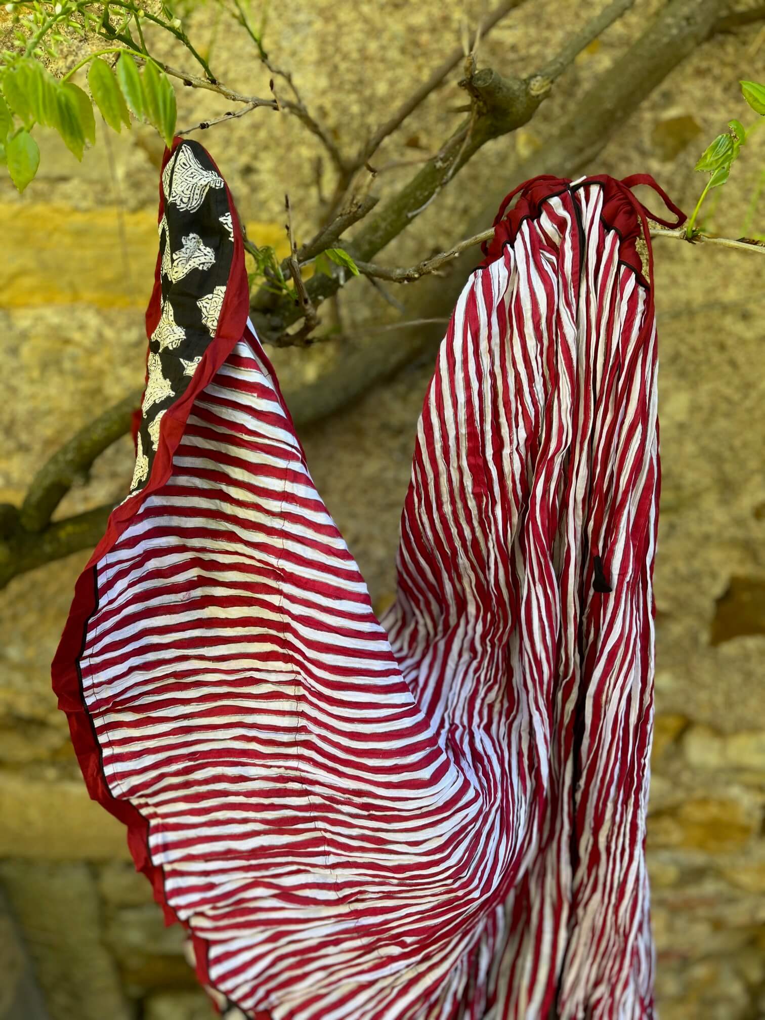 jupe longue bohème coton rayé rouge noir