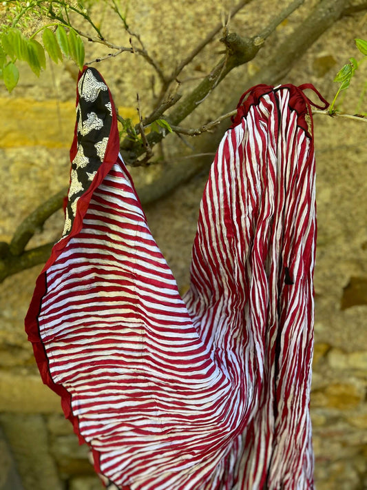 jupe longue bohème coton rayé rouge noir