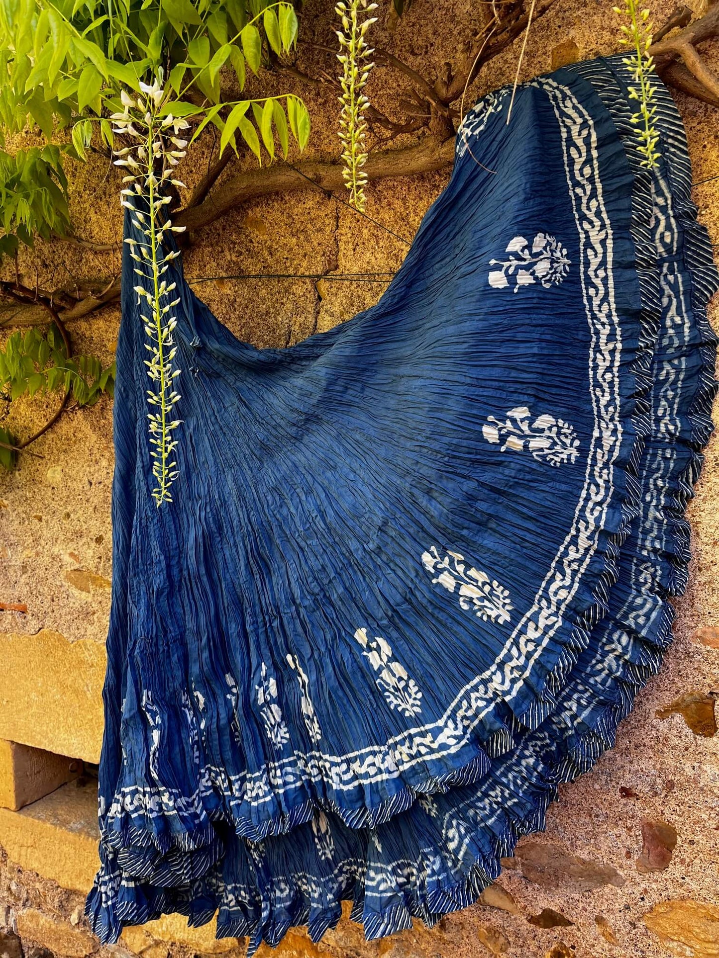 jupe longue bohème femme très longue 100 cm coton bleu pièce unique