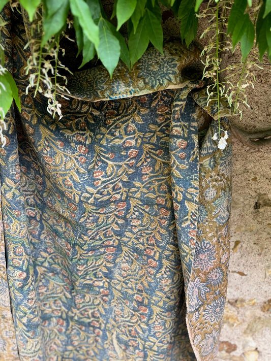 Kantha indien réversible fait main en coton aux motifs floraux block print