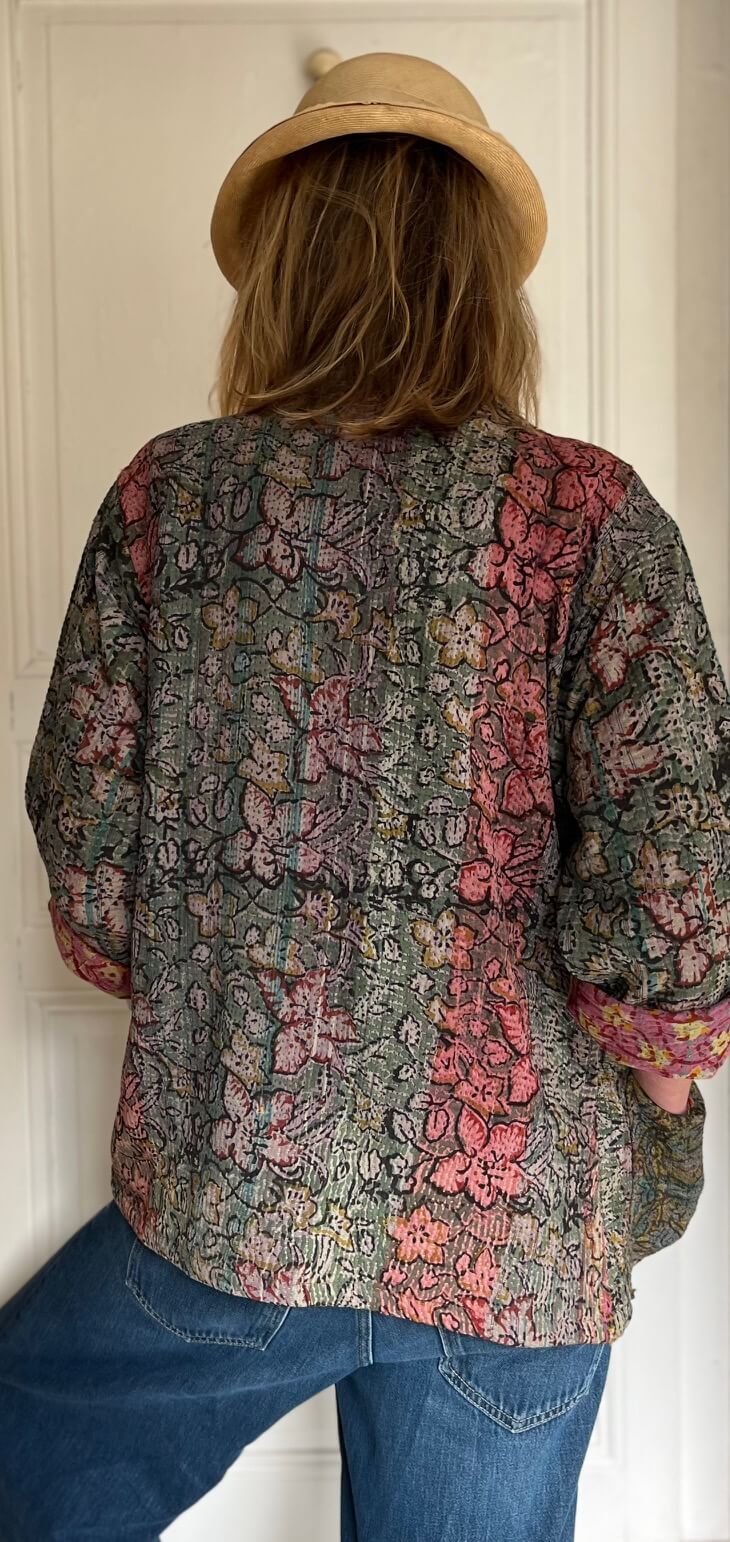 Kantha jacket bohème multicolore artisanale
