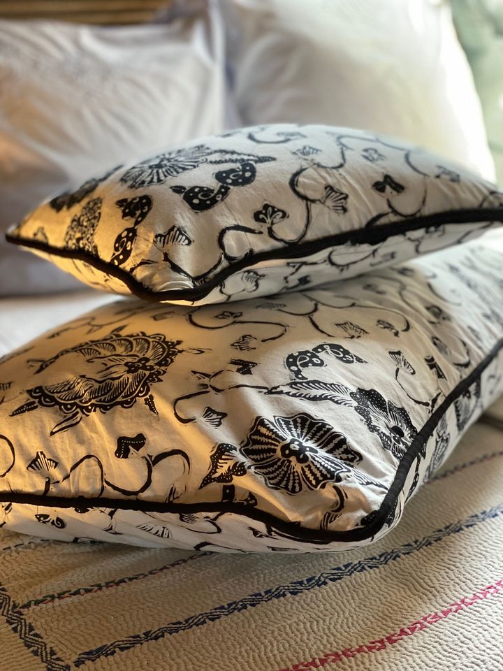 Lot de 2 housses de coussin en coton noir et blanc, décoration intérieure