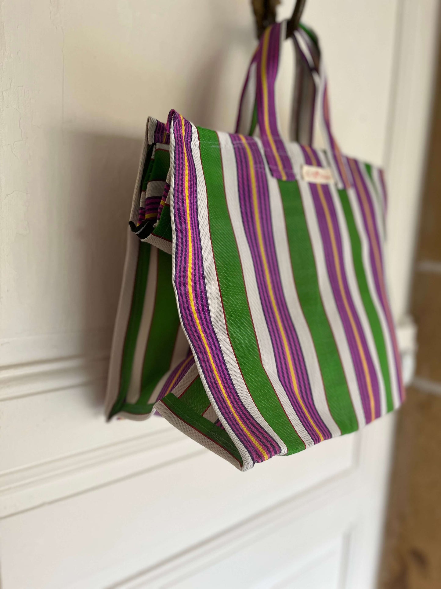 petit sac cabas rayé xs en fibre recyclée avec fermeture zip