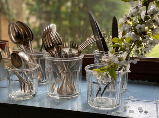 Lot de pots à confiture anciens en verre transparent, style vintage
