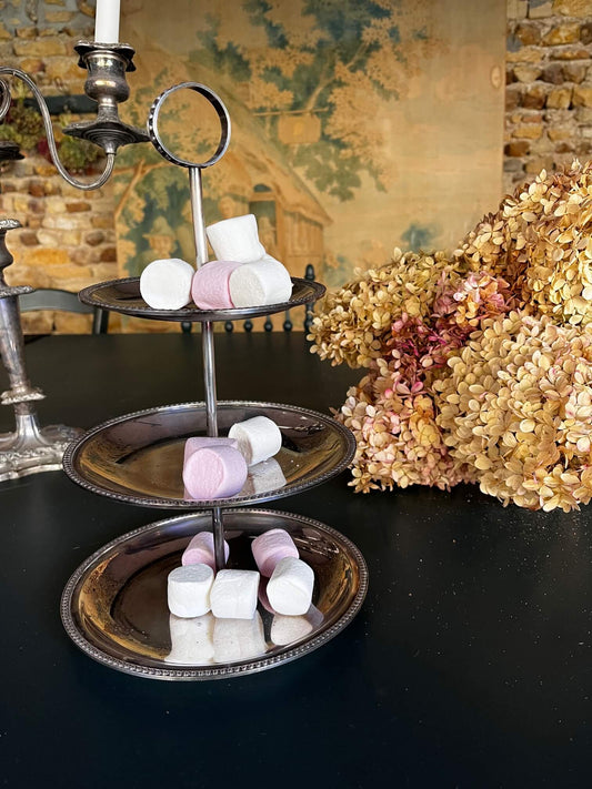 Serviteur en métal argenté vintage patiné – plat de service ancien