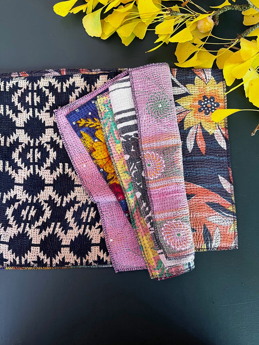 Lot de 6 sets de table colorés en Kantha indien, réversibles et faits main