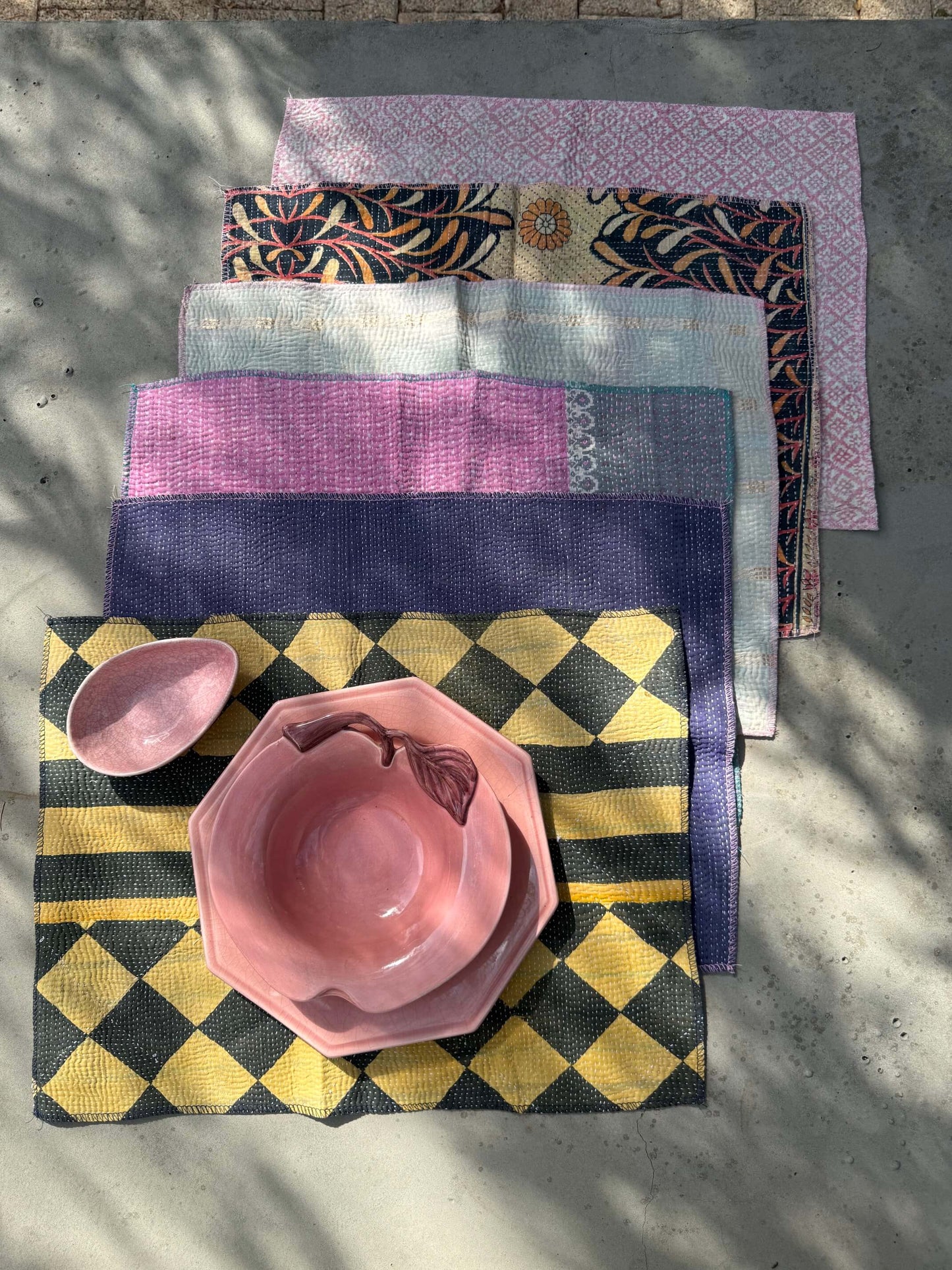 Set de table réversible en Kantha indien avec ses deux faces différentes
