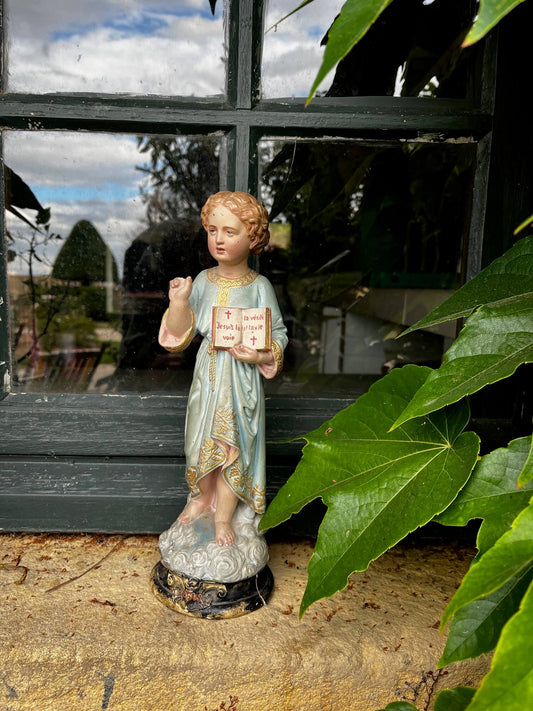 Statue de l’Enfant Jésus en plâtre, objet religieux ancien, déco vintage et spirituelle