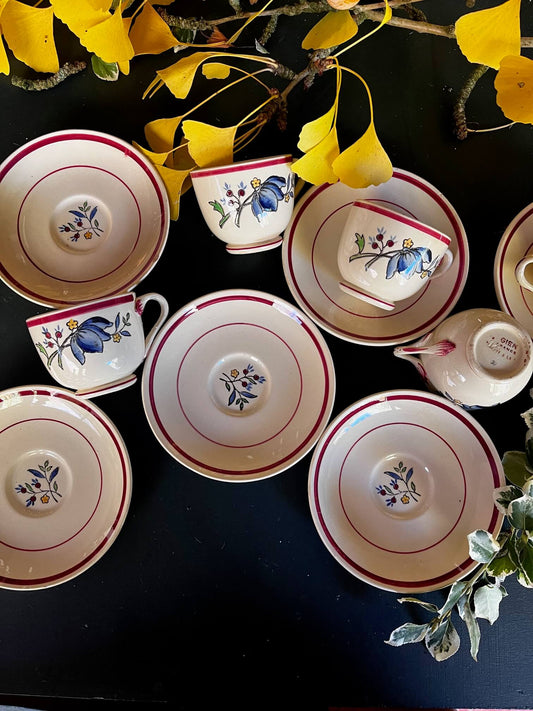 Tasses à café Gien vintage en faïence française – lot de 5 tasses anciennes