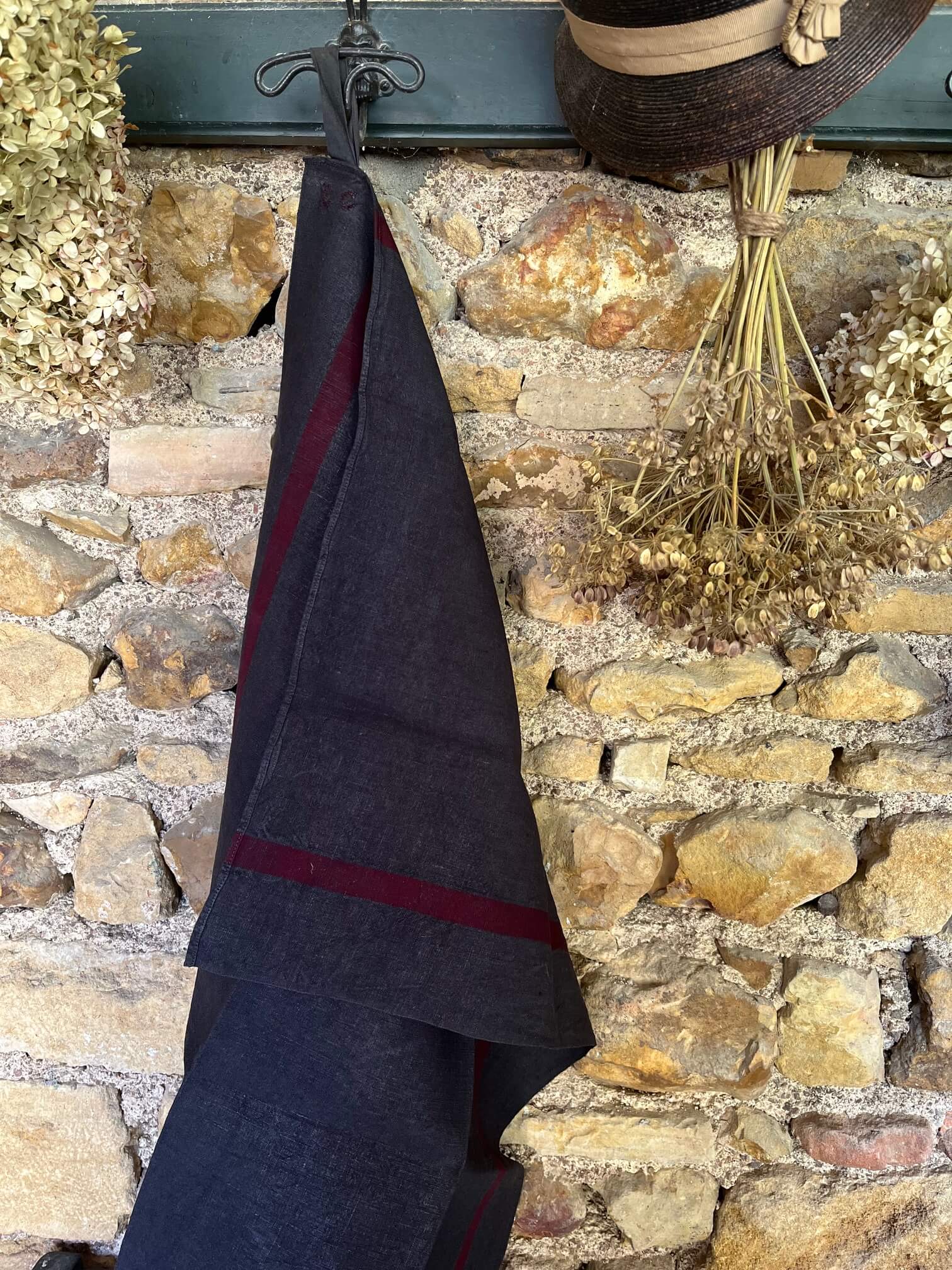 torchon de cuisine ancien teint et fait main