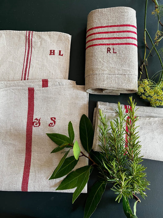 Lot de torchons anciens en lin et chanvre – Linge de cuisine vintage
