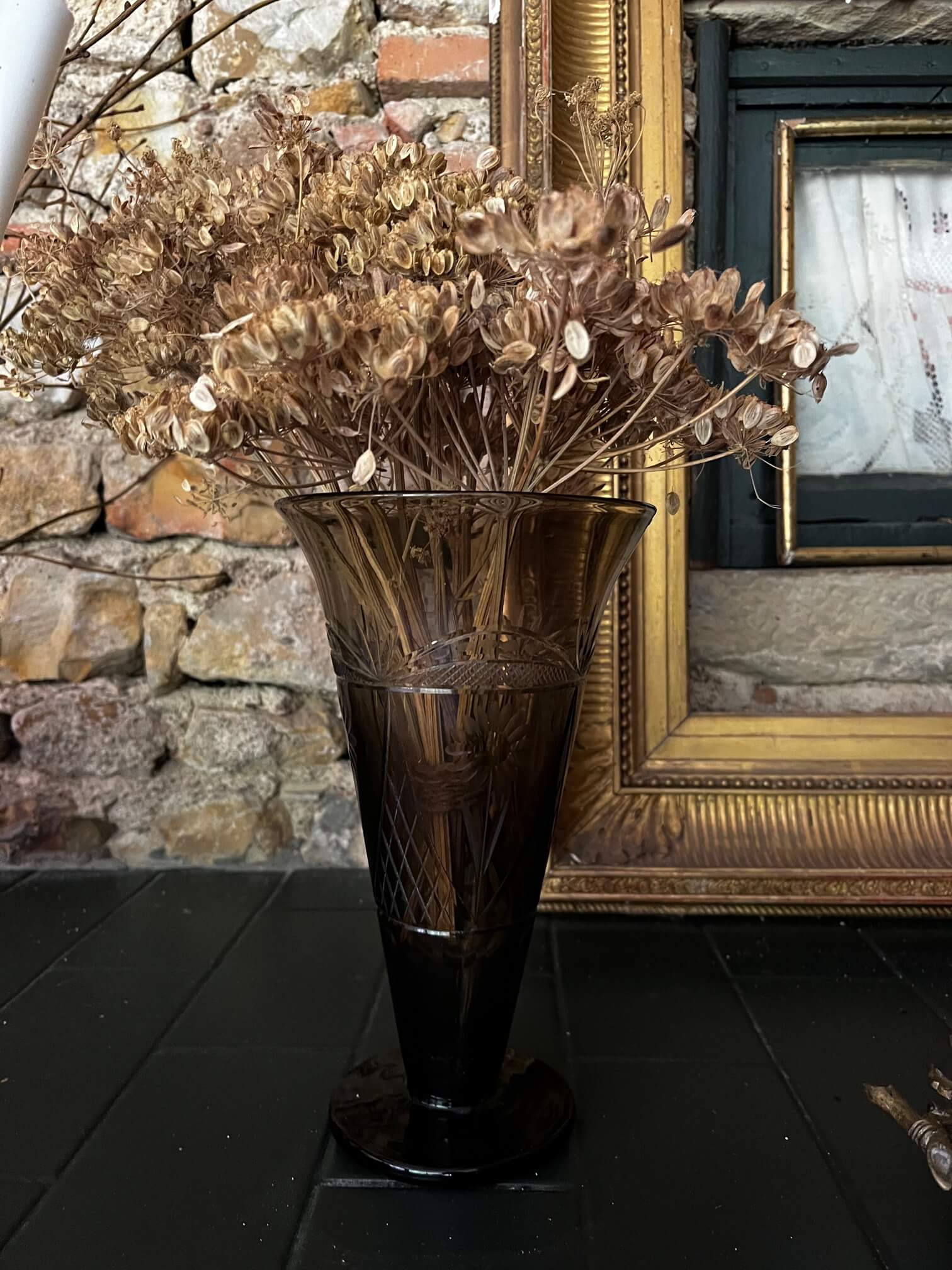 Vase en verre transparent 26x15 cm, vue angle, décoration salon moderne et vintage